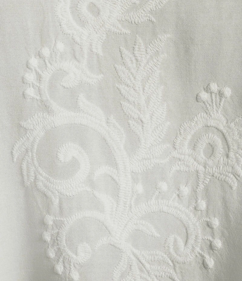 Leo & Nicole Plus Size Embroidered Scoop Neck 3/4 Sleeve Scalloped Lace Trim Top