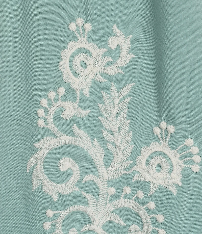 Leo & Nicole Plus Size Embroidered Scoop Neck 3/4 Sleeve Scalloped Lace Trim Top