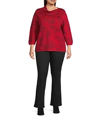Leo & Nicole Plus Size Envelope Neck Long Sleeve Allover Rose Jacquard Sweater