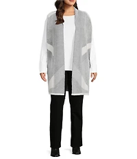 Leo & Nicole Plus Size Geo Print Shawl Collar Sleeveless Open-Front Sweater Vest