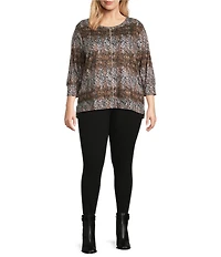 Leo & Nicole Plus Size Hacci Knit Zebra Strike Print Crew Neck 3/4 Sleeve Top