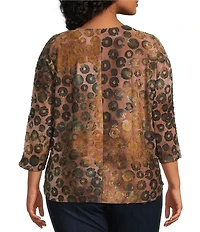 Leo & Nicole Plus Size Jacquard Print Crew Neck 3/4 Dolman Sleeve Top