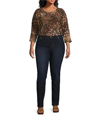 Leo & Nicole Plus Size Jacquard Print Crew Neck 3/4 Dolman Sleeve Top