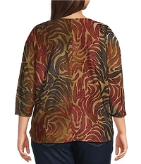 Leo & Nicole Plus Size Jacquard Zebra Print Crew Neck 3/4 Dolman Sleeve Top
