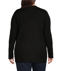 Leo & Nicole Plus Size Long Sleeve Open Front Rib Vertical Rib Sweater Cardigan