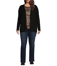Leo & Nicole Plus Size Long Sleeve Open Front Rib Vertical Rib Sweater Cardigan