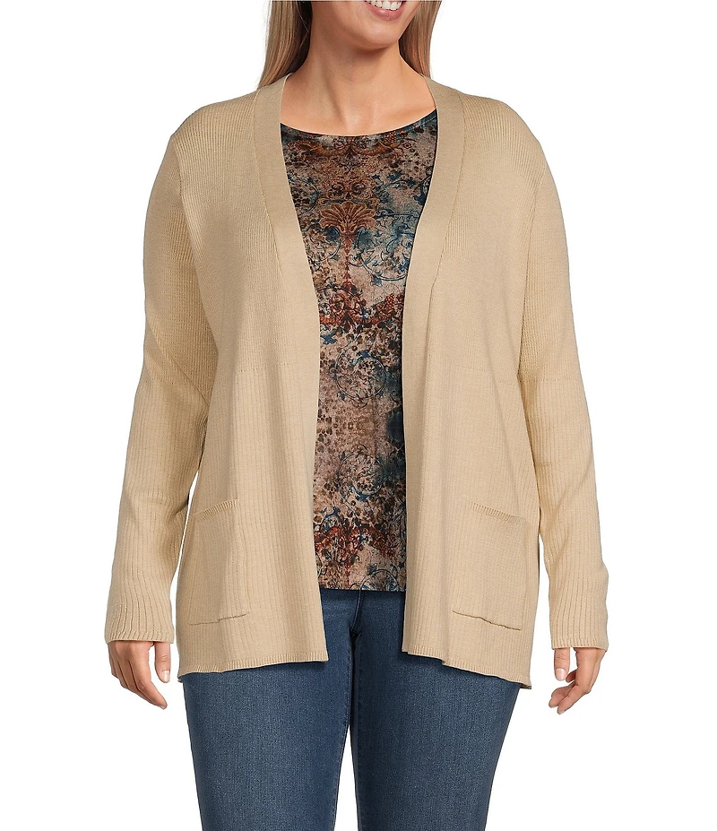 Leo & Nicole Plus Size Long Sleeve Open Front Rib Vertical Rib Sweater Cardigan
