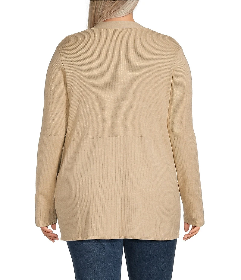 Leo & Nicole Plus Size Long Sleeve Open Front Rib Vertical Rib Sweater Cardigan