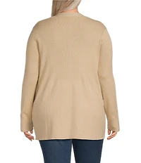 Leo & Nicole Plus Size Long Sleeve Open Front Rib Vertical Rib Sweater Cardigan