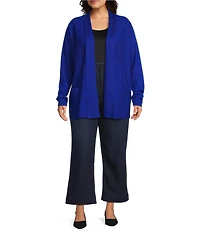 Leo & Nicole Plus Size Shawl Collar Long Sleeve Open-Front Sweater Cardigan