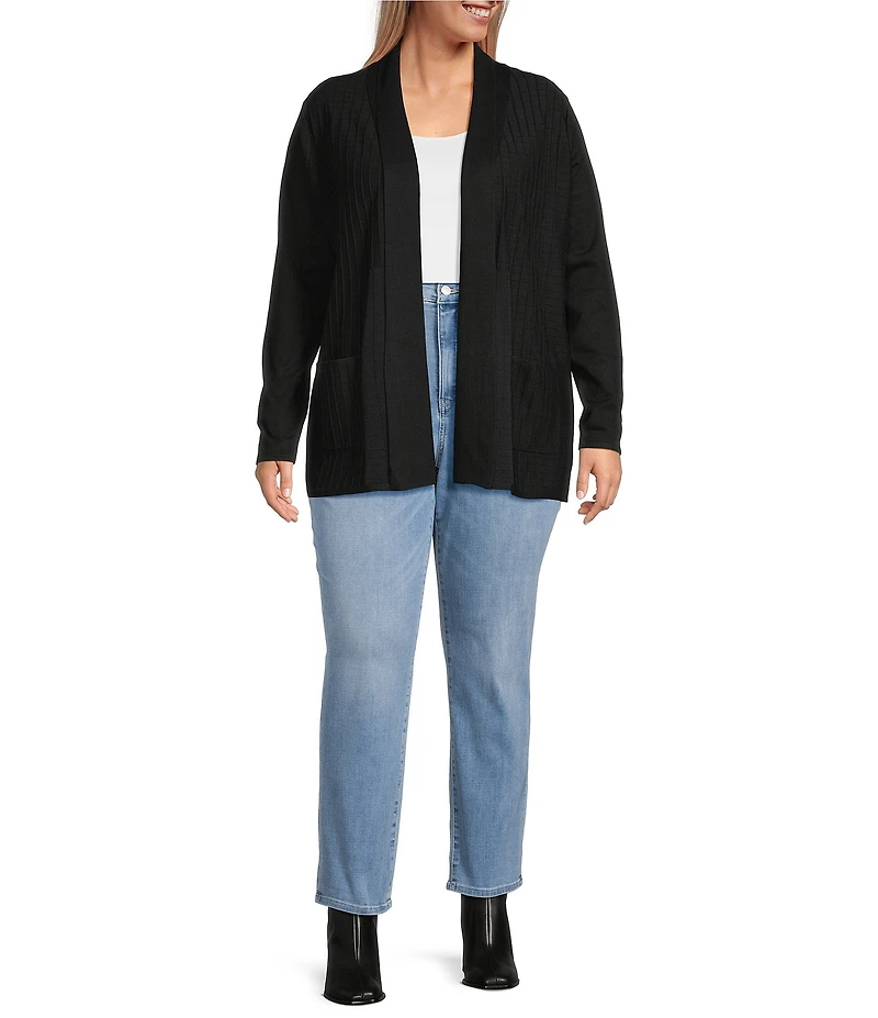 Leo & Nicole Plus Size Shawl Collar Long Sleeve Open-Front Sweater Cardigan