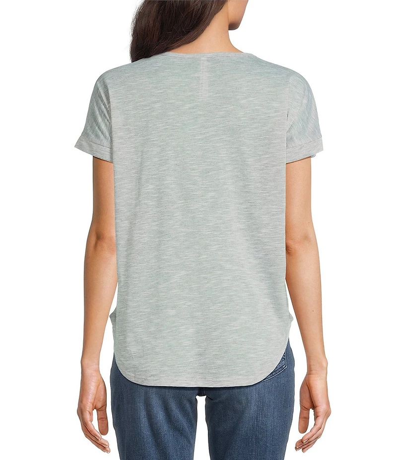 Leo & Nicole Blotted Floral Print V-Neck Short Sleeve Tee Shirt