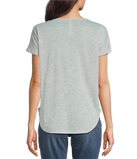 Leo & Nicole Blotted Floral Print V-Neck Short Sleeve Tee Shirt