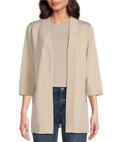 Leo & Nicole Ribbed Knit 3/4 Sleeve Open-Front Cardigan