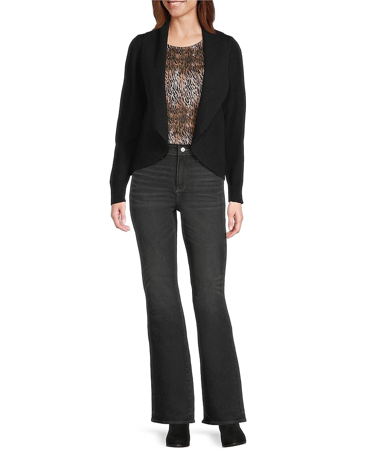 Leo & Nicole Ribbed Shawl Collar Long Sleeve Open-Front Sweater Cardigan