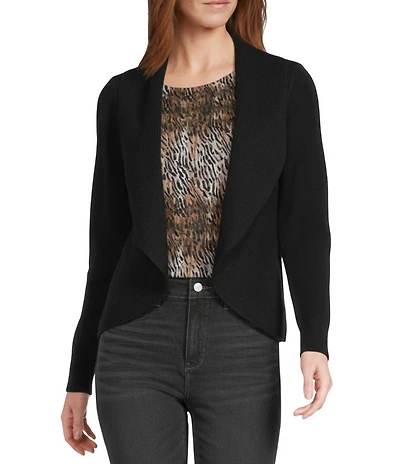 Leo & Nicole Ribbed Shawl Collar Long Sleeve Open-Front Sweater Cardigan