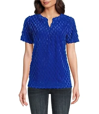 Leo & Nicole Split V-Neck Short Sleeve Clip Dot Top