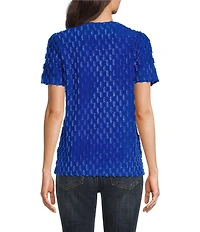 Leo & Nicole Split V-Neck Short Sleeve Clip Dot Top