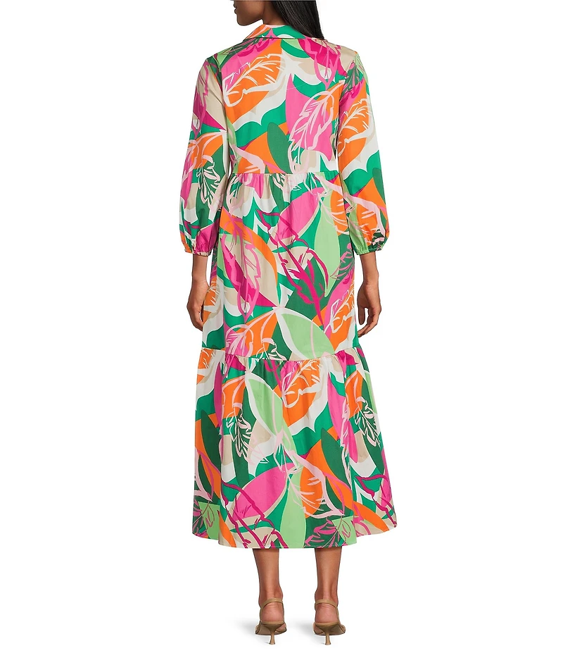 Leslie Fay 3/4 Sleeve Floral Print Shirt Midi Dress