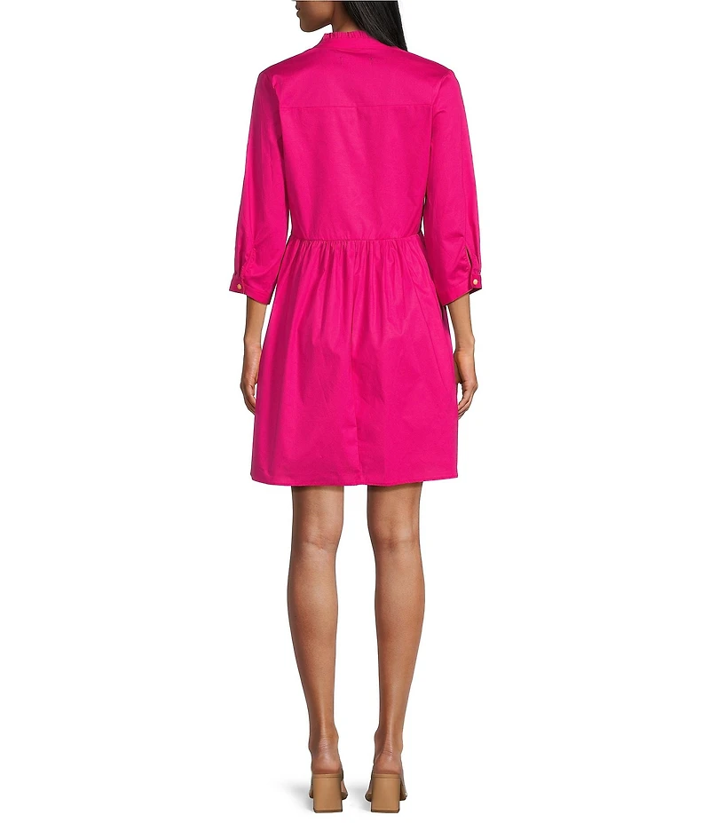 Leslie Fay 3/4 Sleeve Split V-Neck Cotton Poplin Dress
