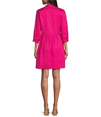 Leslie Fay 3/4 Sleeve Split V-Neck Cotton Poplin Dress