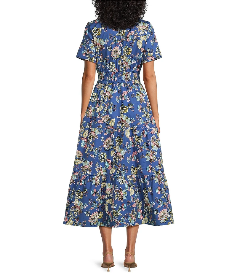 Leslie Fay Cotton Floral Print Collared Midi Dress