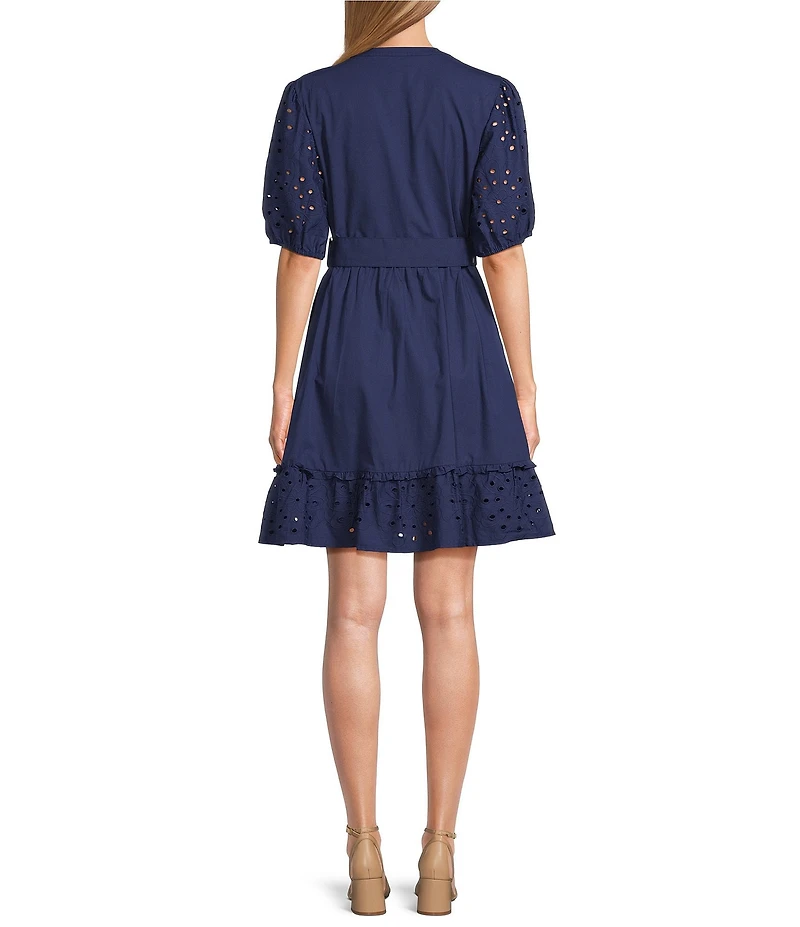 Leslie Fay Cotton Poplin Fit and Flare Eyelet Dress