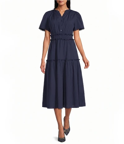 Leslie Fay Cotton Poplin Ruffled Elastic Waist Maxi Dress
