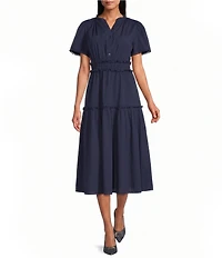 Leslie Fay Cotton Poplin Ruffled Elastic Waist Maxi Dress