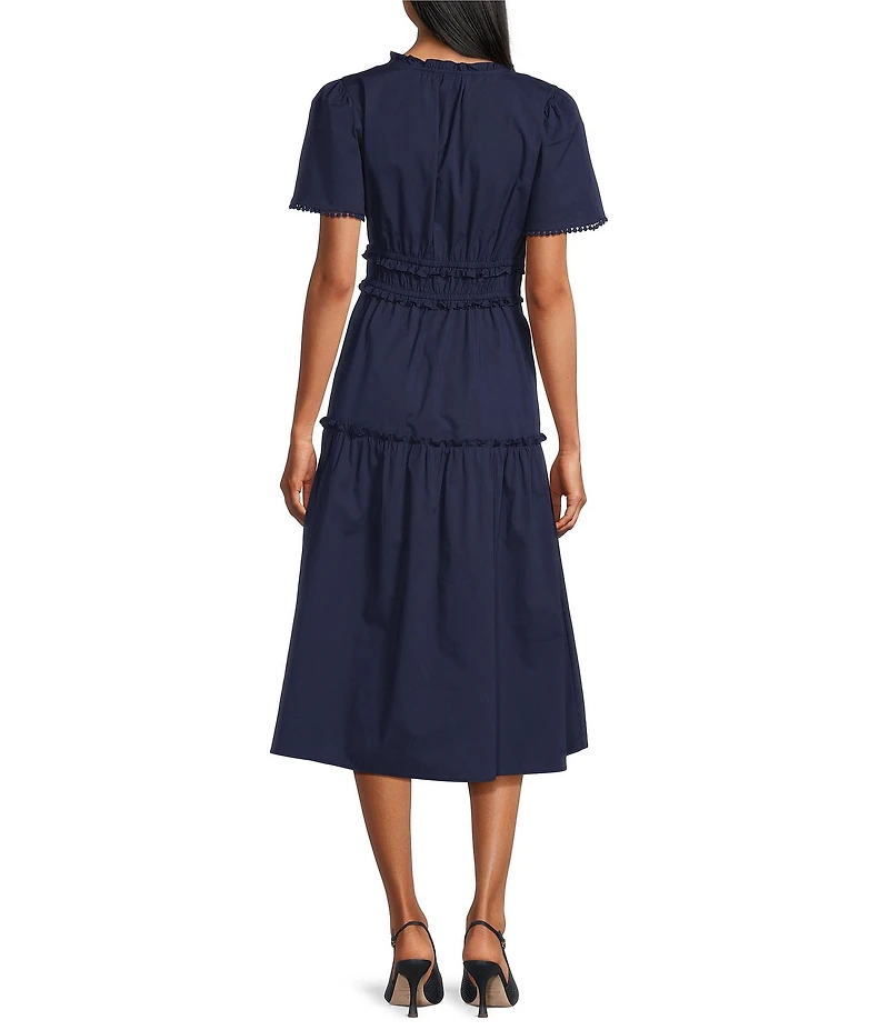 Leslie Fay Cotton Poplin Ruffled Elastic Waist Maxi Dress