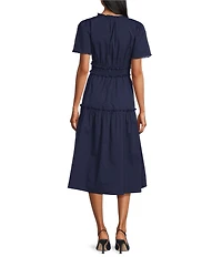 Leslie Fay Cotton Poplin Ruffled Elastic Waist Maxi Dress