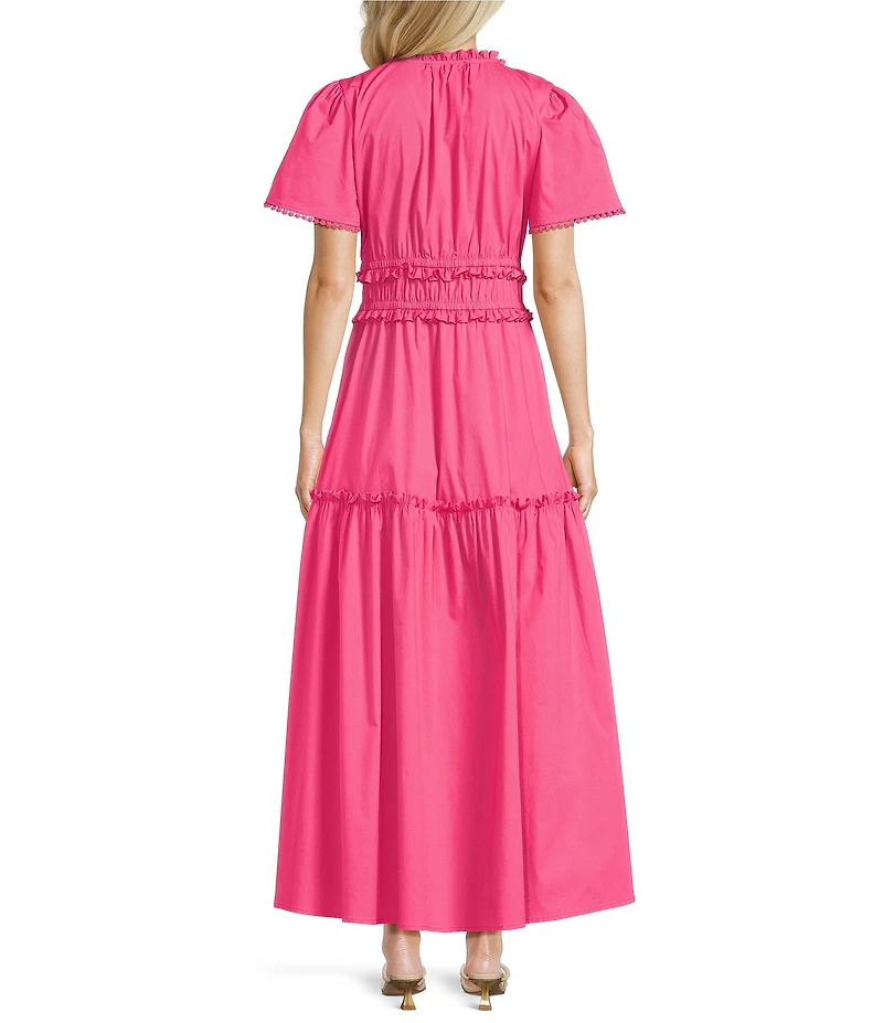 Leslie Fay Cotton Poplin Ruffled Elastic Waist Maxi Dress