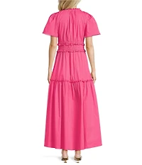 Leslie Fay Cotton Poplin Ruffled Elastic Waist Maxi Dress