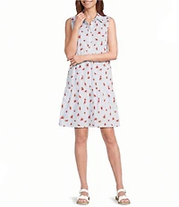 Leslie Fay Cotton Poplin Sleeveless Tiered Fit And Flare Shirtdress