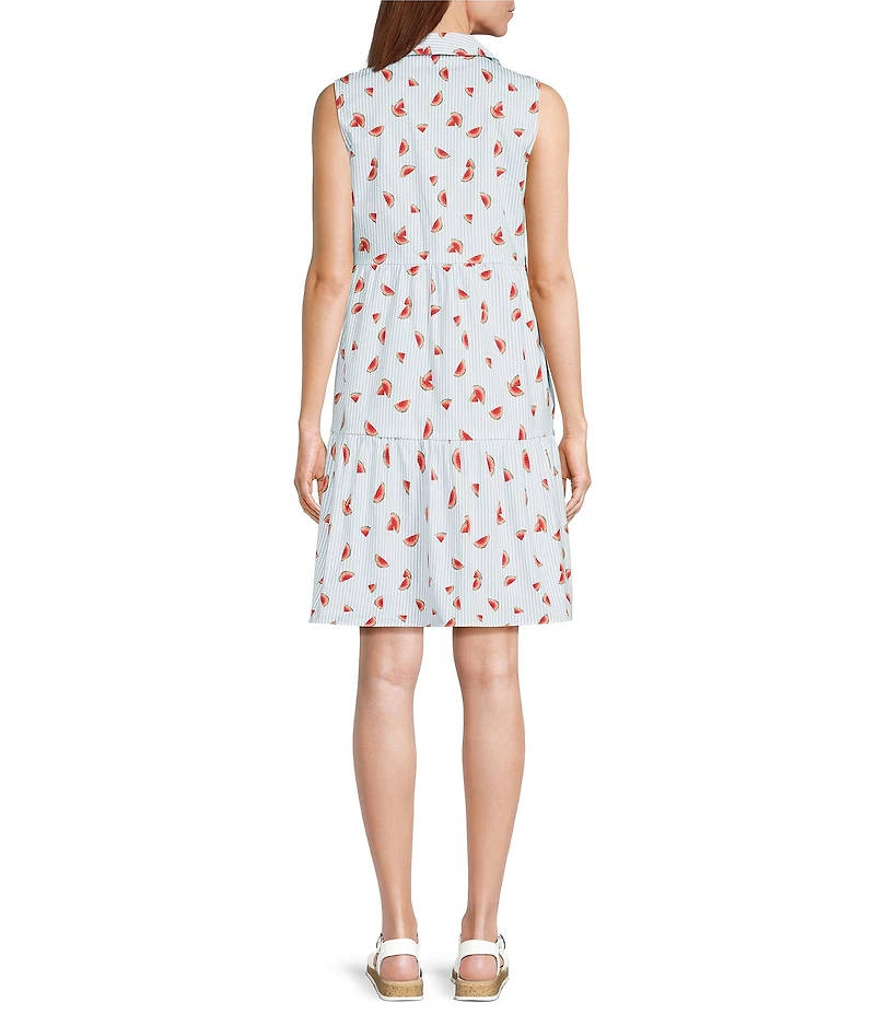 Leslie Fay Cotton Poplin Sleeveless Tiered Fit And Flare Shirtdress