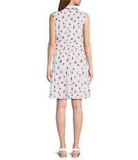 Leslie Fay Cotton Poplin Sleeveless Tiered Fit And Flare Shirtdress