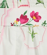 Leslie Fay Cotton Sleeveless Square Neck Floral Print Belted Midi Dress