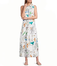 Leslie Fay Cotton Sleeveless Tiered Midi Shirtdress