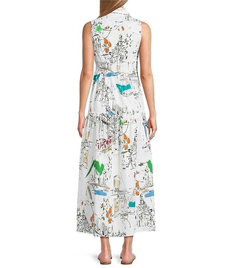 Leslie Fay Cotton Sleeveless Tiered Midi Shirtdress