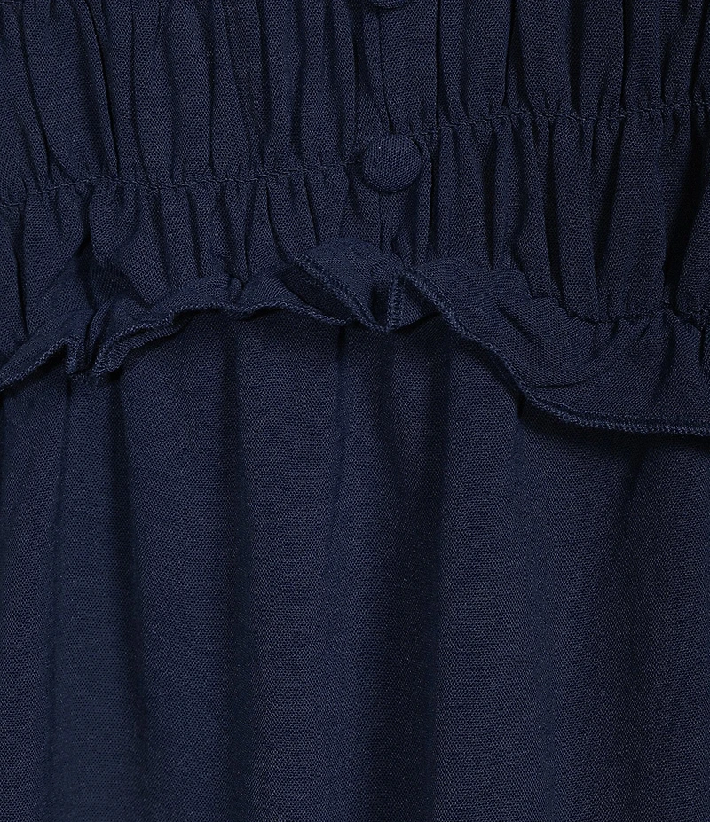 Leslie Fay Elastic Smock Bodice Ruffle V-Neck Long Sleeve Dress
