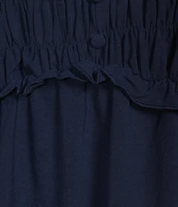 Leslie Fay Elastic Smock Bodice Ruffle V-Neck Long Sleeve Dress