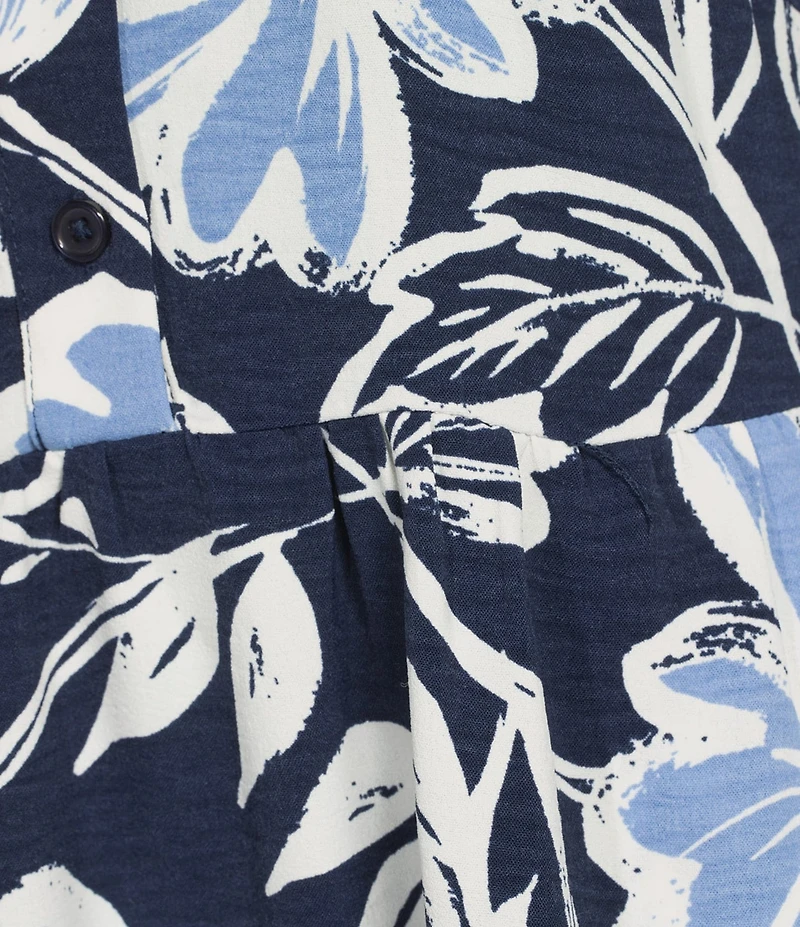 Leslie Fay Floral Print 3/4 Flounce Sleeve Button Front A-Line Dress