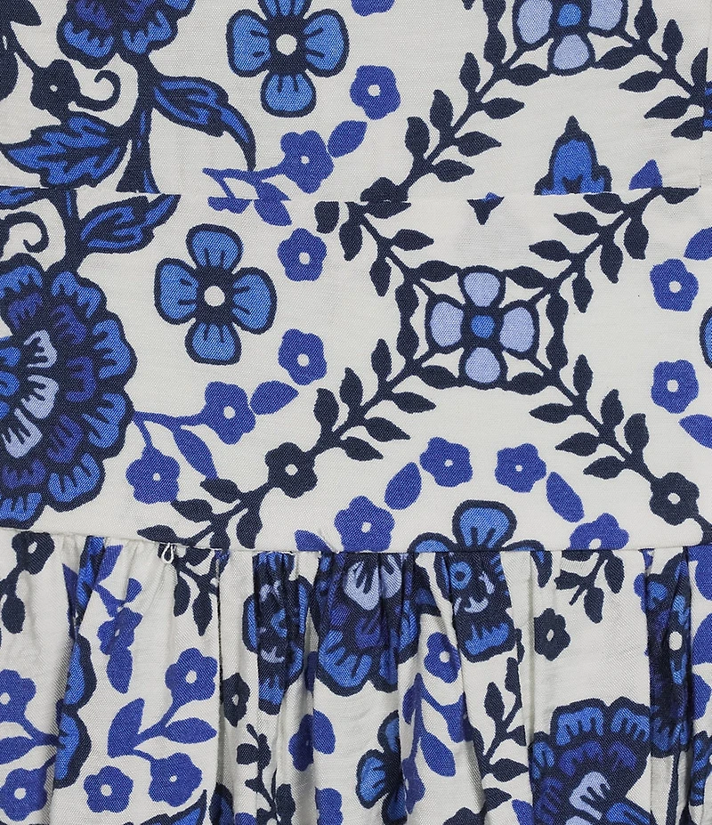 Leslie Fay Floral Print Flounce Hem Square Neck Sleevless Midi Dress