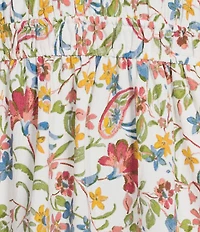 Leslie Fay Floral Print Short Sleeve Scoop Neck Tiered Mini Dress