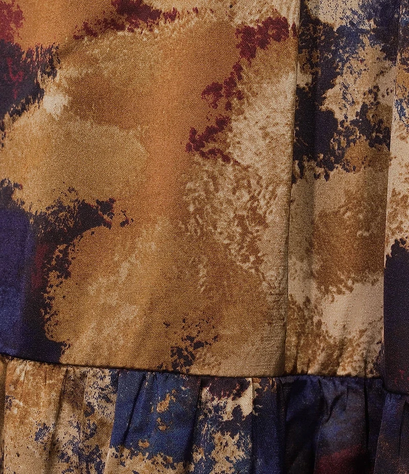 Leslie Fay Floral Print V-Neck Short Sleeve Tiered Skirt Elastic Waist Long Dress