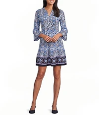 Leslie Fay Flounce Sleeve V Neck Short Dress