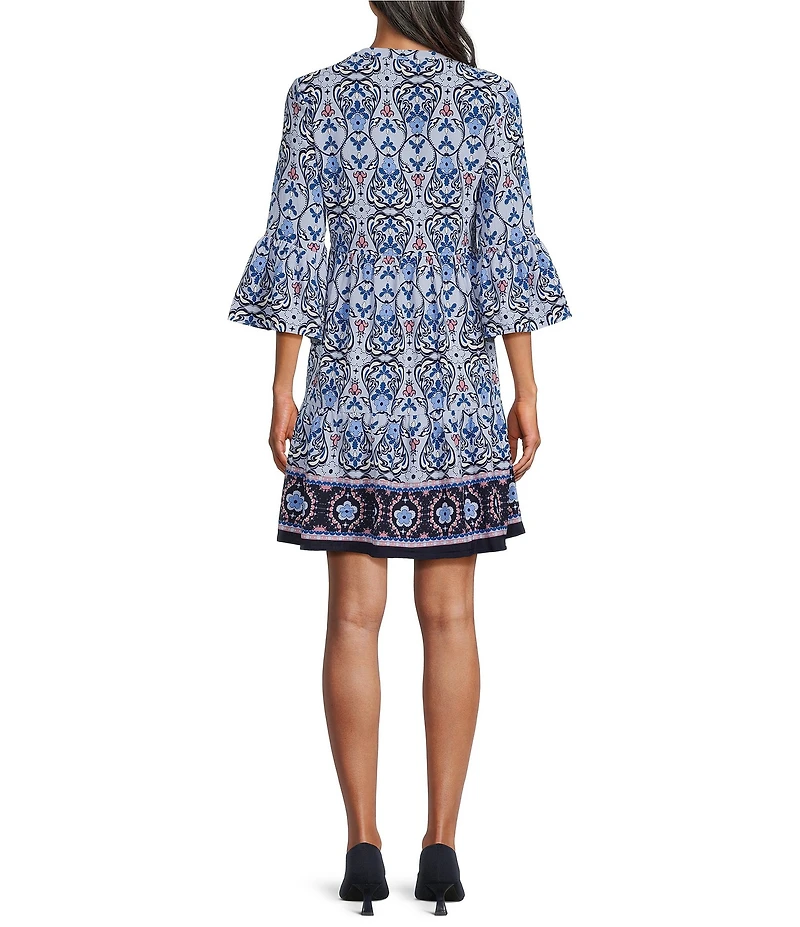 Leslie Fay Flounce Sleeve V Neck Short Dress