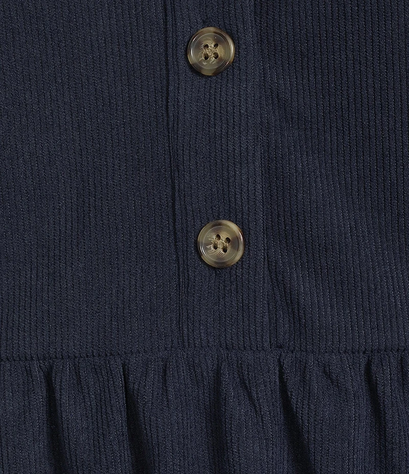 Leslie Fay Knit Corduroy Flounce Sleeve V Neck Tiered Skirt Dress