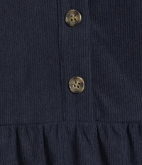 Leslie Fay Knit Corduroy Flounce Sleeve V Neck Tiered Skirt Dress