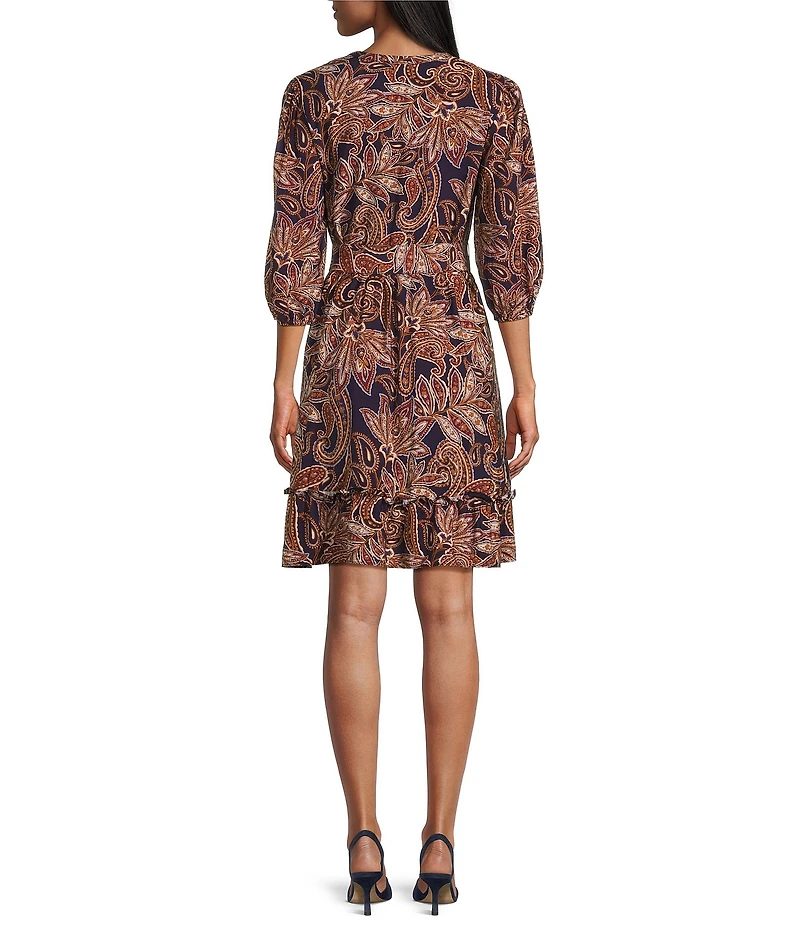 Leslie Fay Long Sleeve Paisley Pattern Shirt Dress